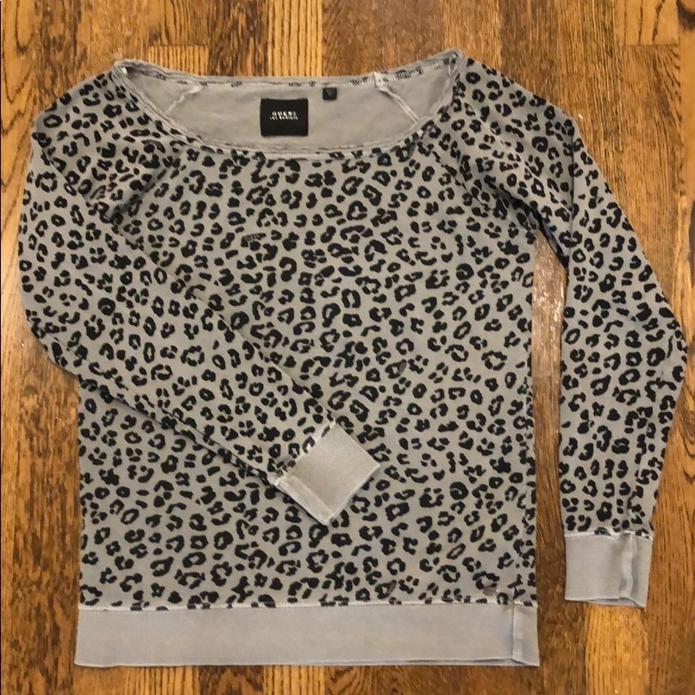 Guess Grey Leopard Print Boat Neck Sweatshirt XS